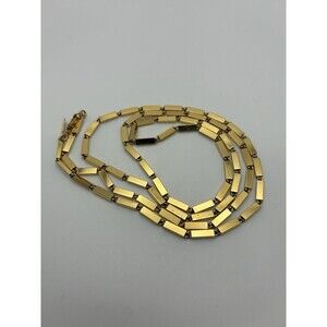 Monet Gold Tone Rectangle Bar Link Necklace 29” Length VTG Long Layering